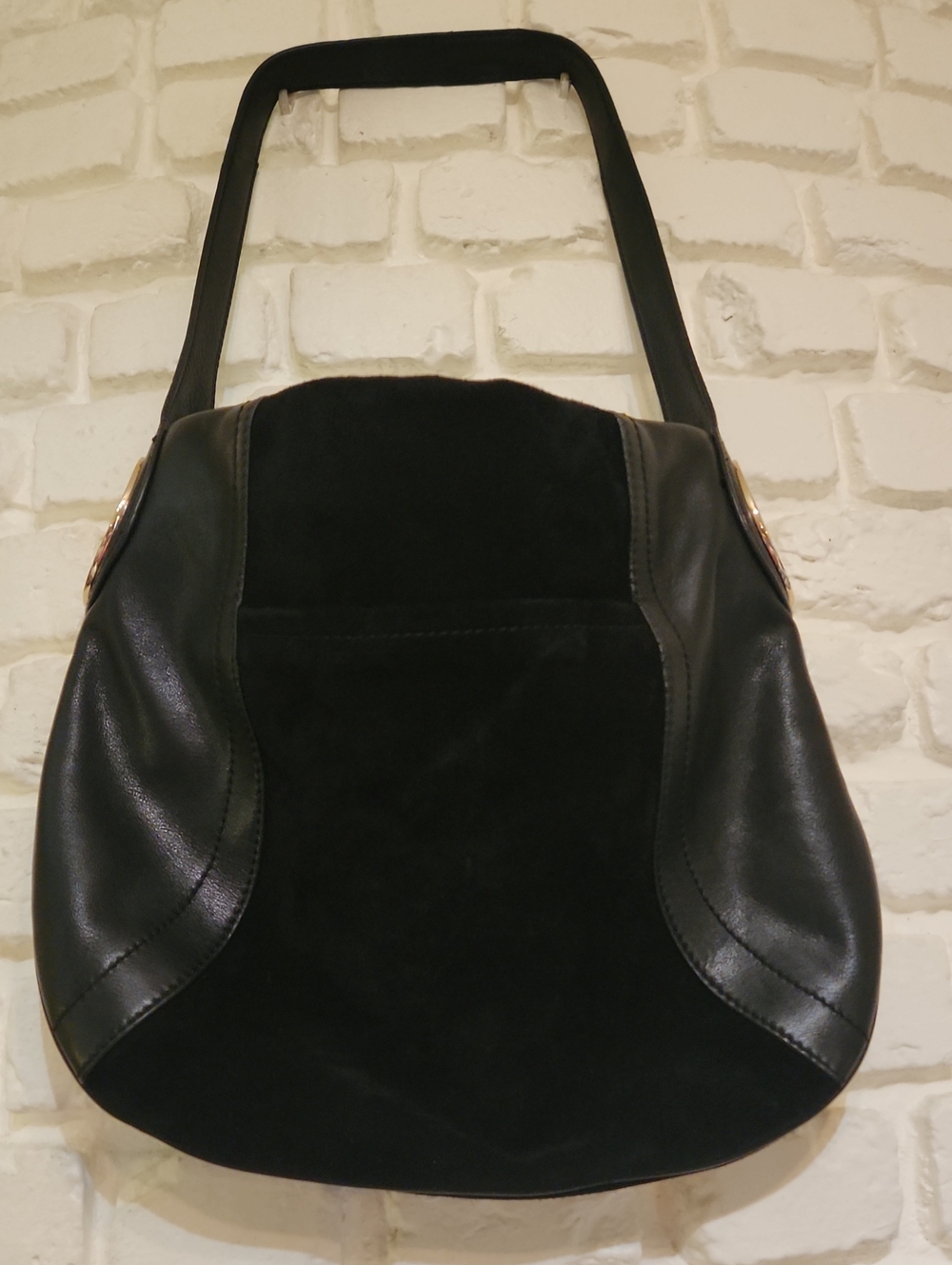 B. Makowsky Black Suede & Leather Hobo Style Shoulder Bag Silver Hardware